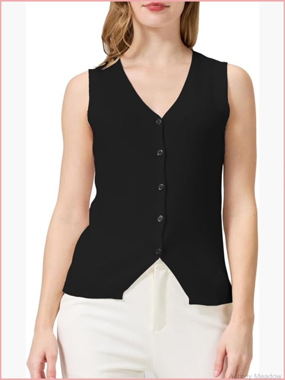 Sleeveless V-Neck Knit Sweater Vest Button Down Tank Top Casual Layering